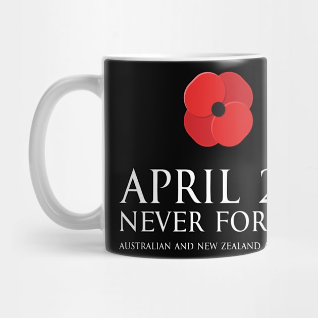 Anzac day remembrance day 25th April Australian and New Zealand Army Corps with poppy flower - Never forget white 2 by FOGSJ